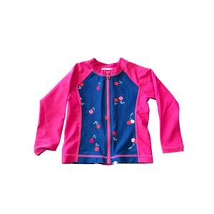 Hanna Andersson Kids Toddler Pink Navy Cherry Zip Up Rash Guard 3T
